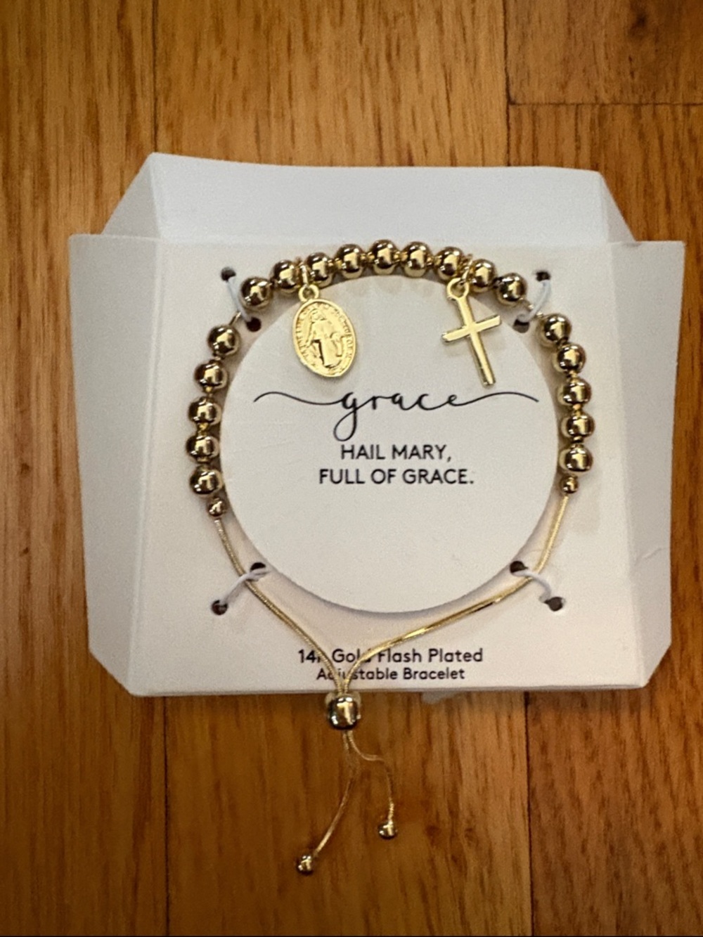 Grace Gold Bead Bracelet with Cross & Mary Medal